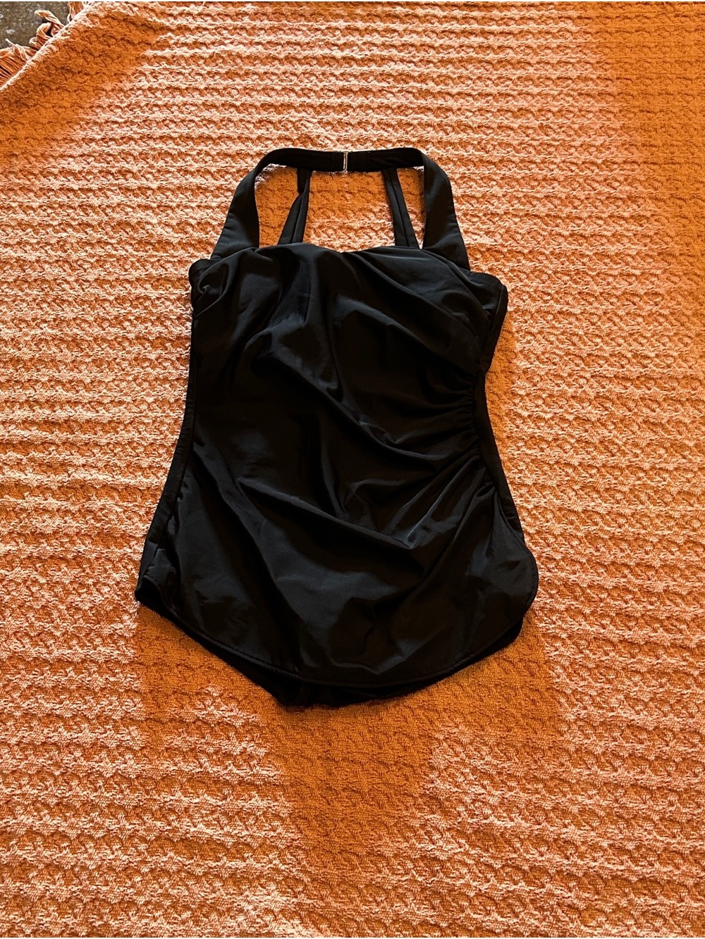 Lands' End Black Halter Ruching One-Piece Swimsuit